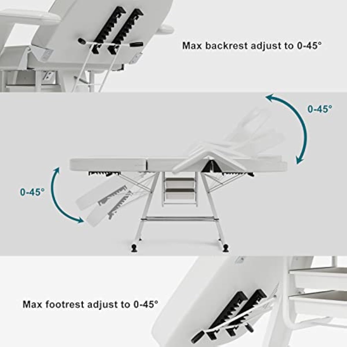 Professional Esthetician Facial Bed & Lash Extension Massage Table (White) - View 5 - Tessla Equipment Store